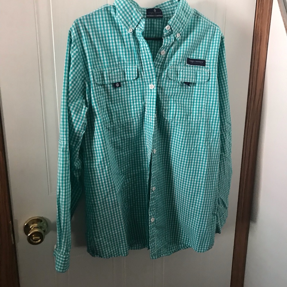 Blueish green simply southern polo